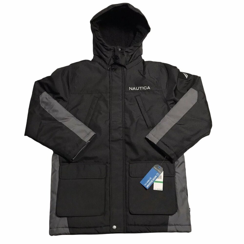 Nautica Youth Boys Snorkel Winter Jacket Size‎ 14-16 Black Gray Water Resistant